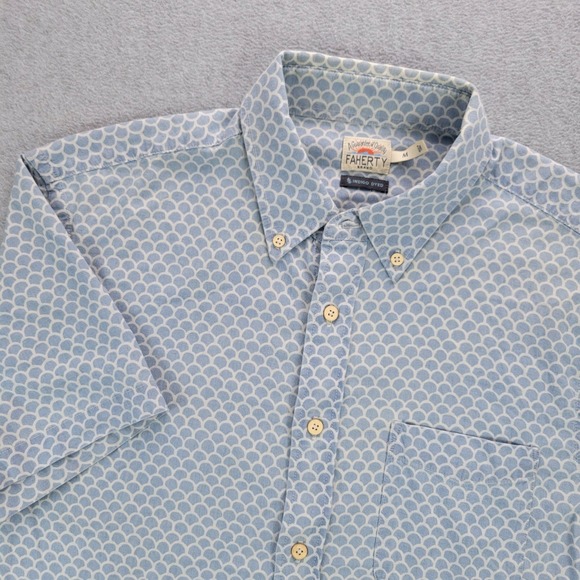 Faherty Other - Faherty Playa Button Down Shirt Mens M Blue Scallop Indigo Dyed Short Sleeve